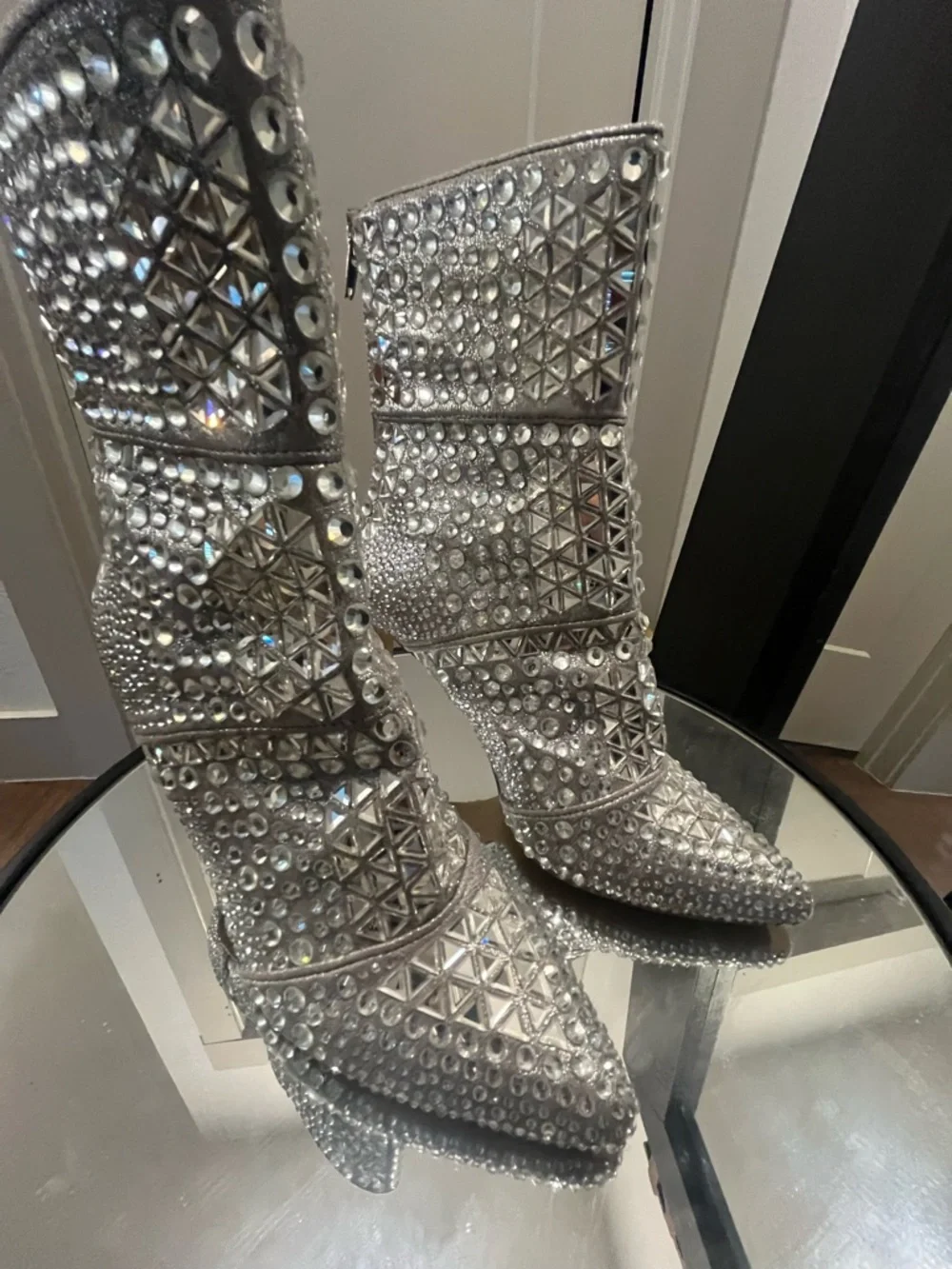 Steve Madden Silver Embellished Rhinestone Mid-Calf Boots - Picture 3 of 4